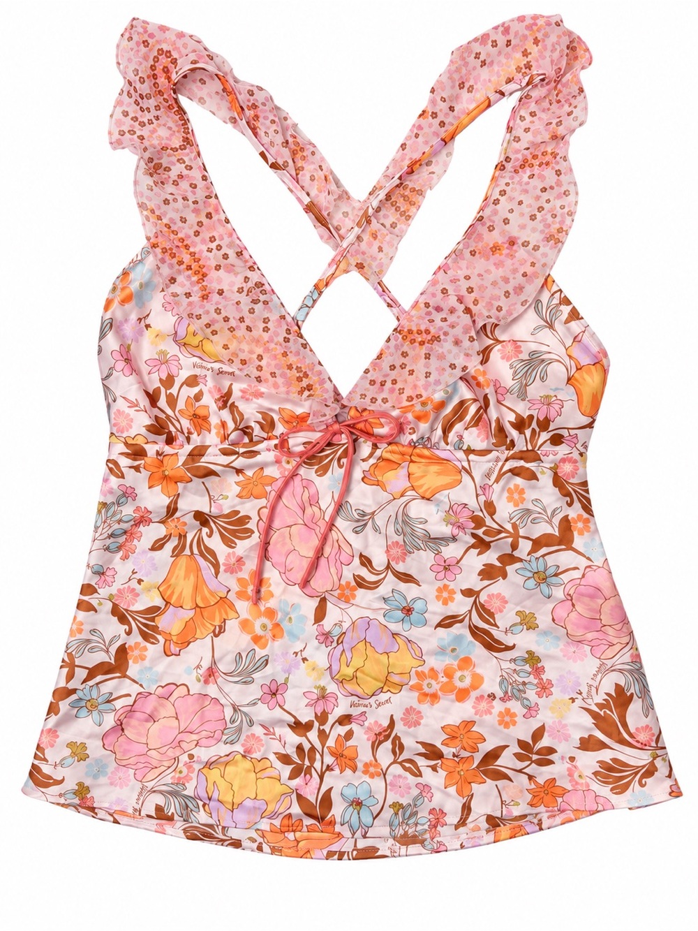 Victoria’s Secret Floral Pink Ruffled V-Neck Tank Top